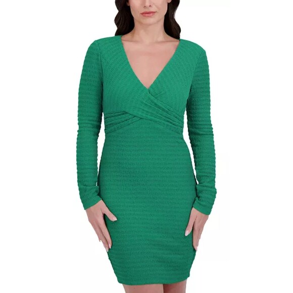 Siena Womens Textured Knit Bodycon Dress Long Sleeve V-Neck Size 8 Green NEW NWT - Picture 2 of 16